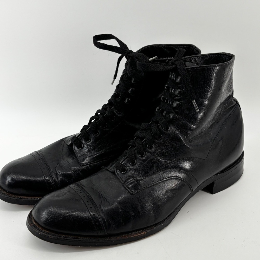 Stacy Adams Madison Black Leather Cap Toe Lace Up Boots 0001501 Men 7.5 D